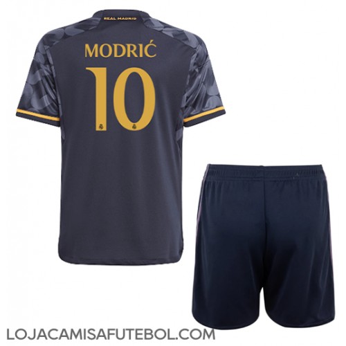 Camisa de Futebol Real Madrid Luka Modric #10 Equipamento Secundário Infantil 2023-24 Manga Curta (+ Calças curtas)
